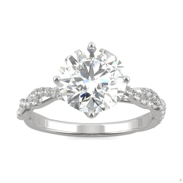 2.30 CTW   Round Moissanite Pave Ring in 14K White Gold