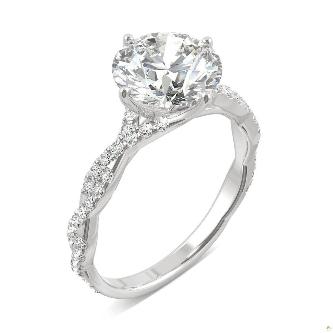 2.30 CTW   Round Moissanite Pave Ring in 14K White Gold
