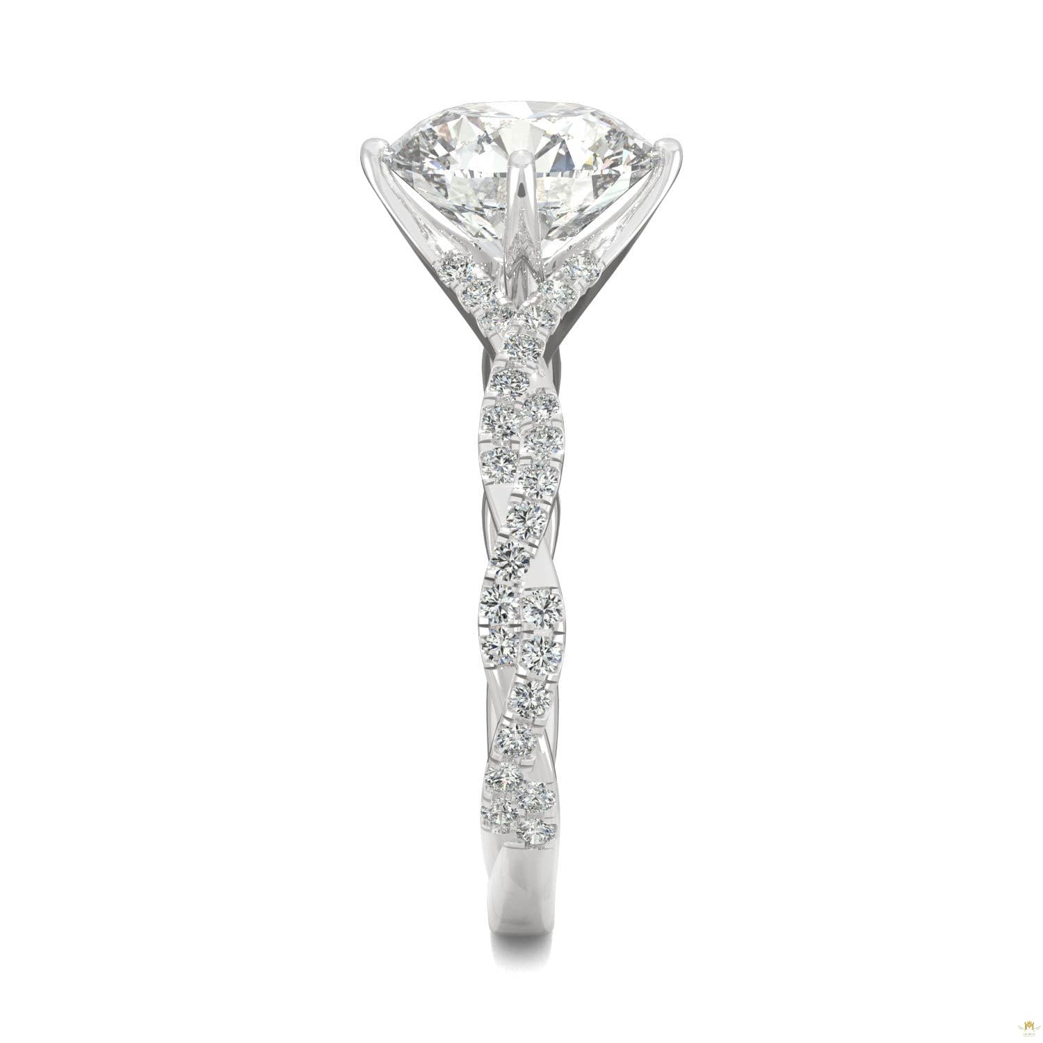 2.30 CTW   Round Moissanite Pave Ring in 14K White Gold