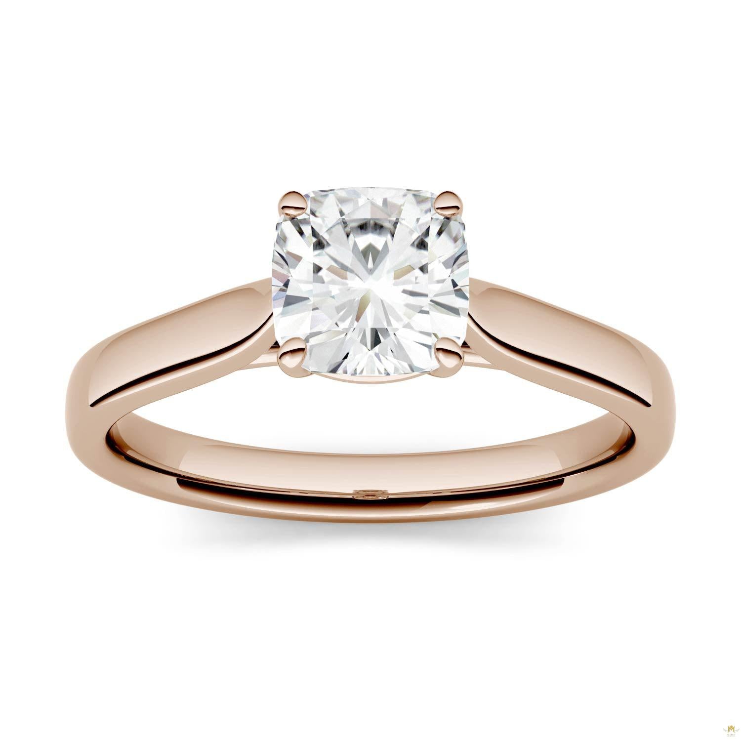 1.10 CTW   Cushion Moissanite Engagement Ring in 14K Rose Gold