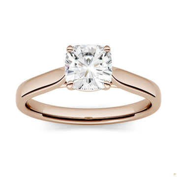 1.10 CTW   Cushion Moissanite Engagement Ring in 14K Rose Gold