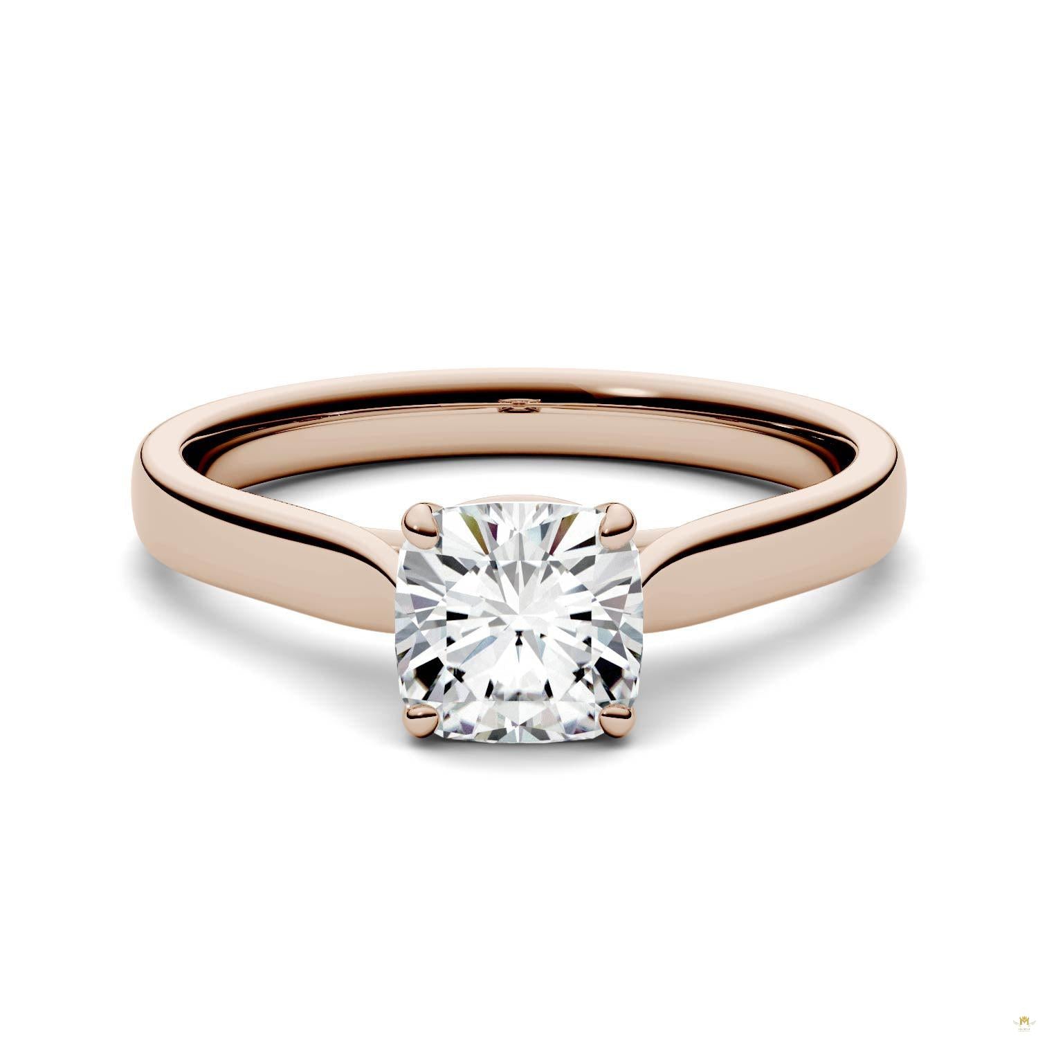 1.10 CTW   Cushion Moissanite Engagement Ring in 14K Rose Gold