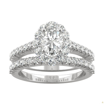 1.88 CTW   Oval Moissanite Halo Set in 14K White Gold