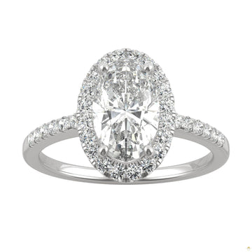 2.62 CTW   Elongated Oval Moissanite Halo Ring in 14K White Gold