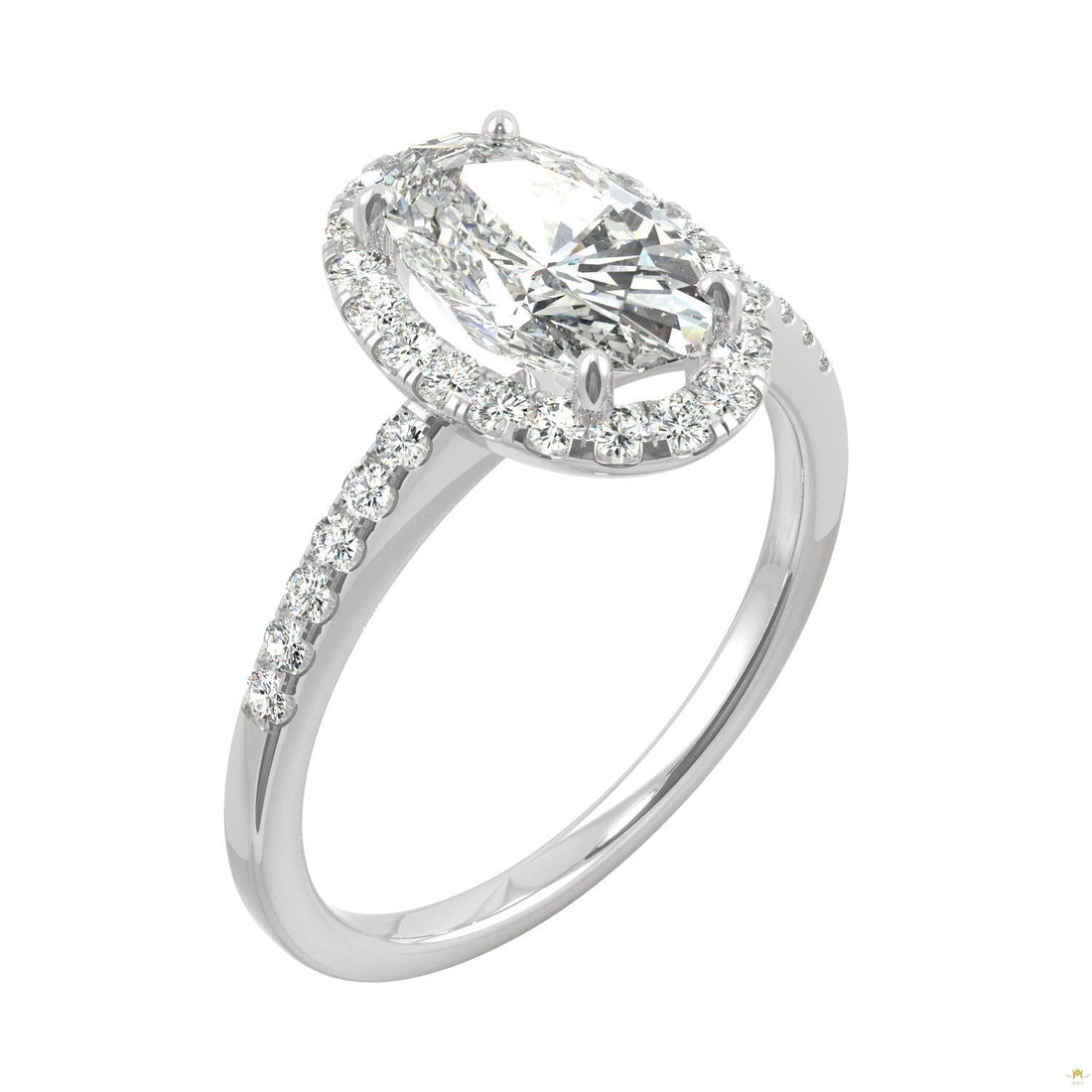 2.62 CTW   Elongated Oval Moissanite Halo Ring in 14K White Gold