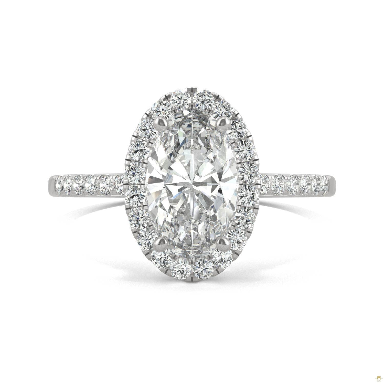 2.62 CTW   Elongated Oval Moissanite Halo Ring in 14K White Gold