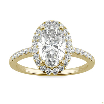 2.62 CTW   Elongated Oval Moissanite Halo Ring in 14K Yellow Gold