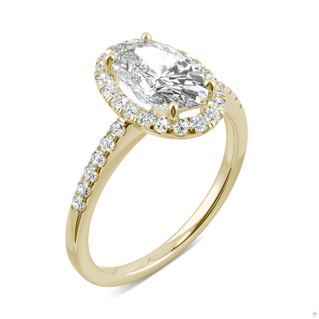 2.62 CTW   Elongated Oval Moissanite Halo Ring in 14K Yellow Gold
