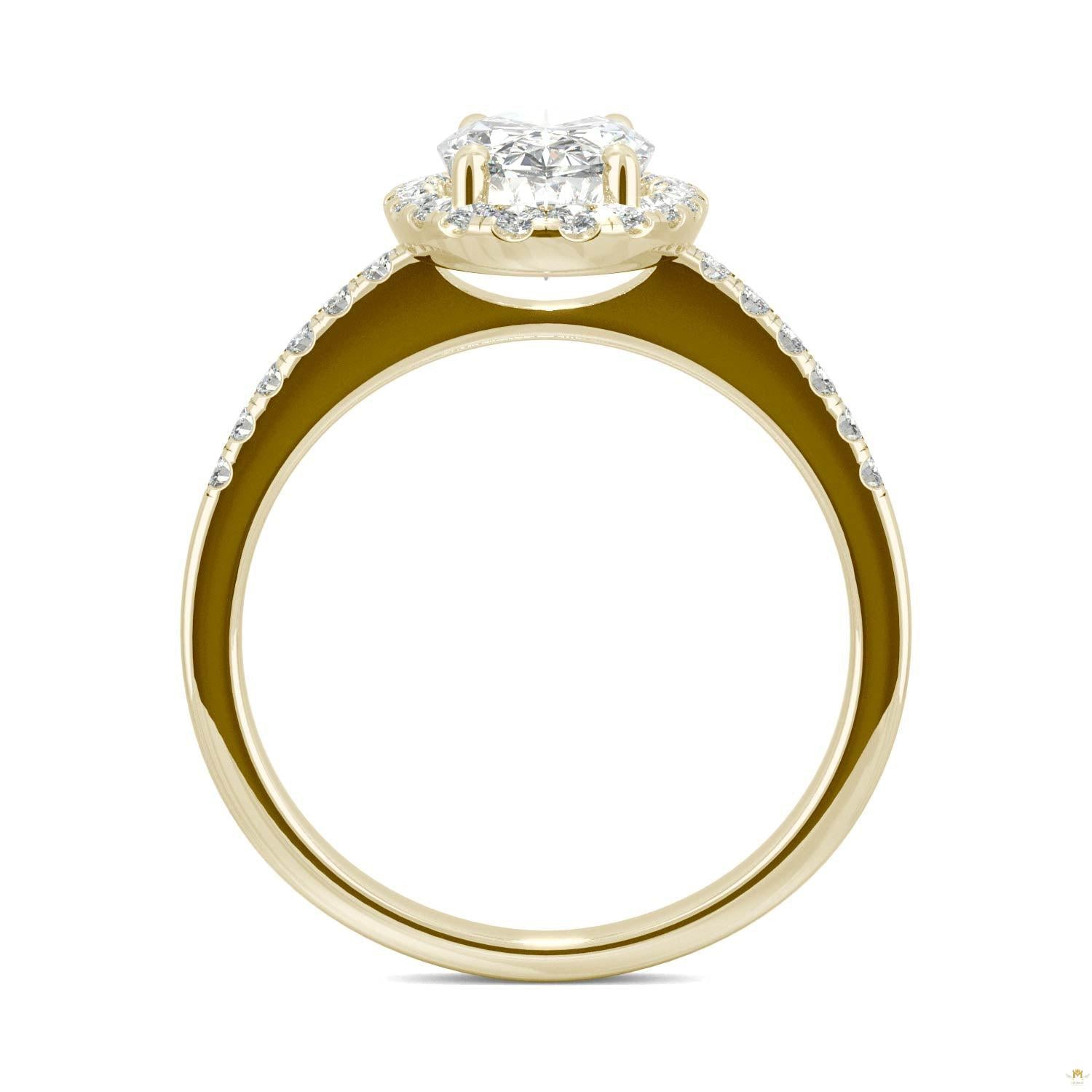 2.62 CTW   Elongated Oval Moissanite Halo Ring in 14K Yellow Gold