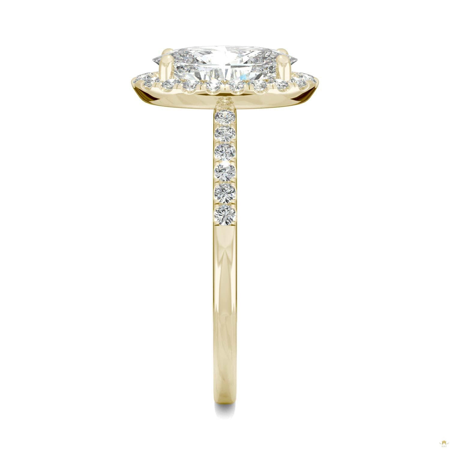 2.62 CTW   Elongated Oval Moissanite Halo Ring in 14K Yellow Gold