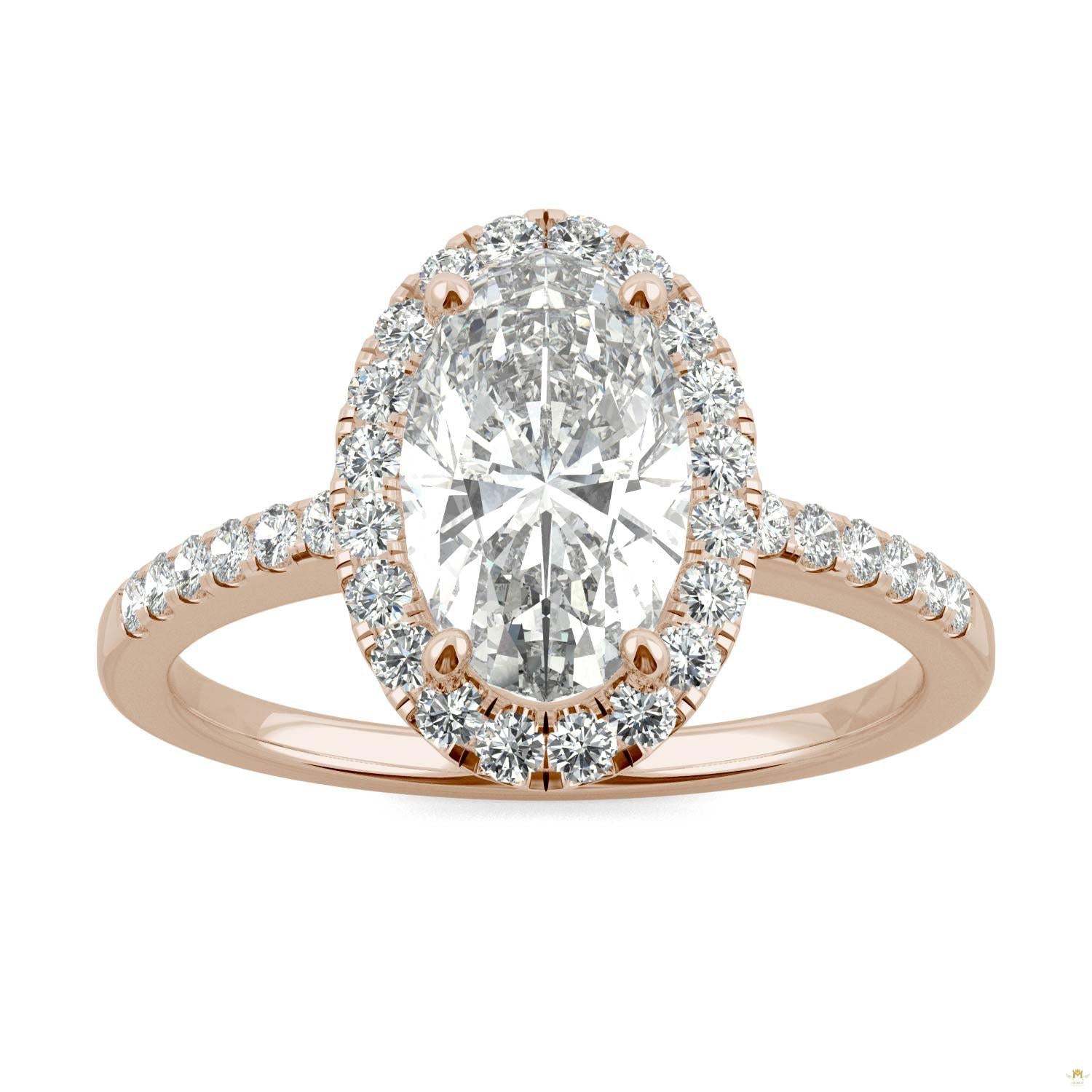 2.62 CTW   Elongated Oval Moissanite Halo Ring in 14K Rose Gold