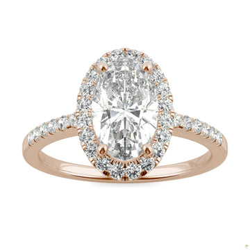 2.62 CTW   Elongated Oval Moissanite Halo Ring in 14K Rose Gold