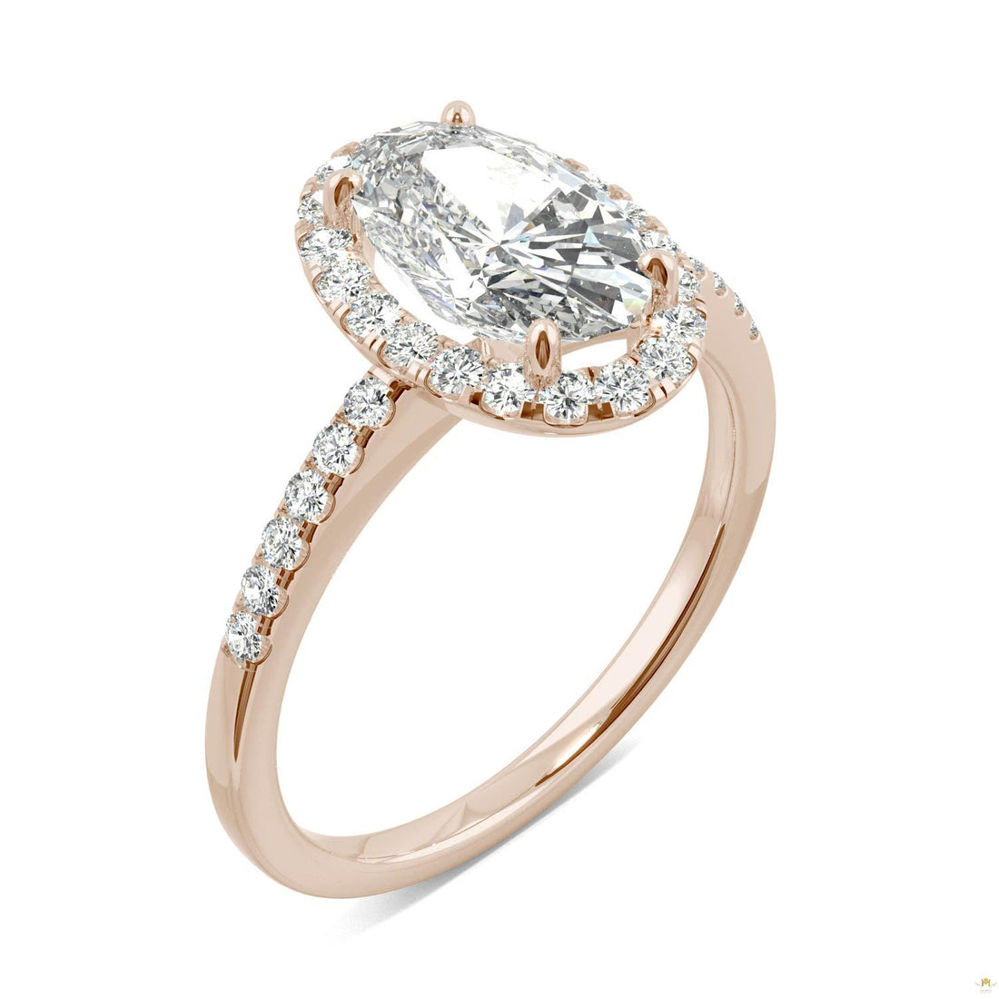 2.62 CTW   Elongated Oval Moissanite Halo Ring in 14K Rose Gold