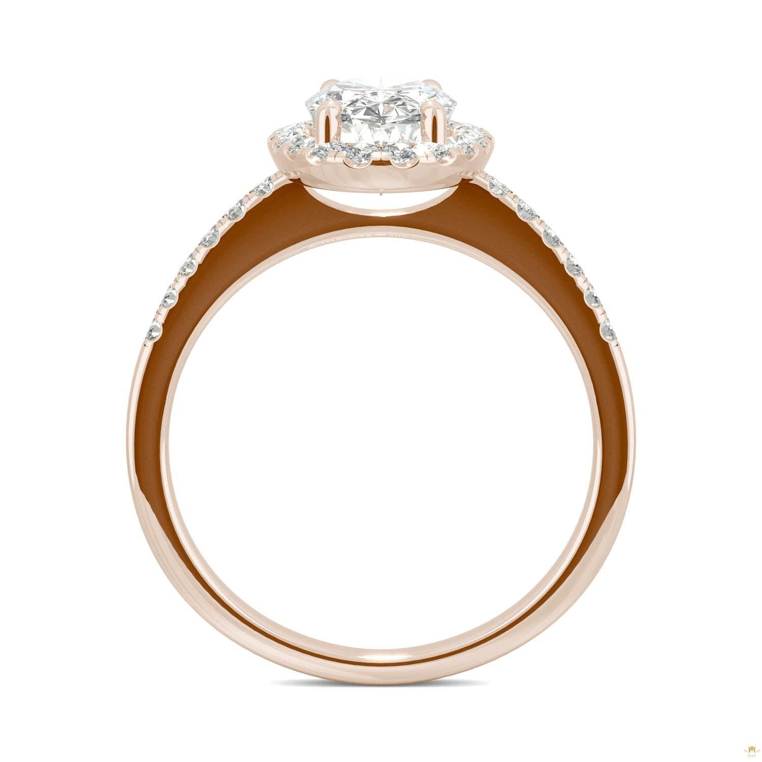 2.62 CTW   Elongated Oval Moissanite Halo Ring in 14K Rose Gold