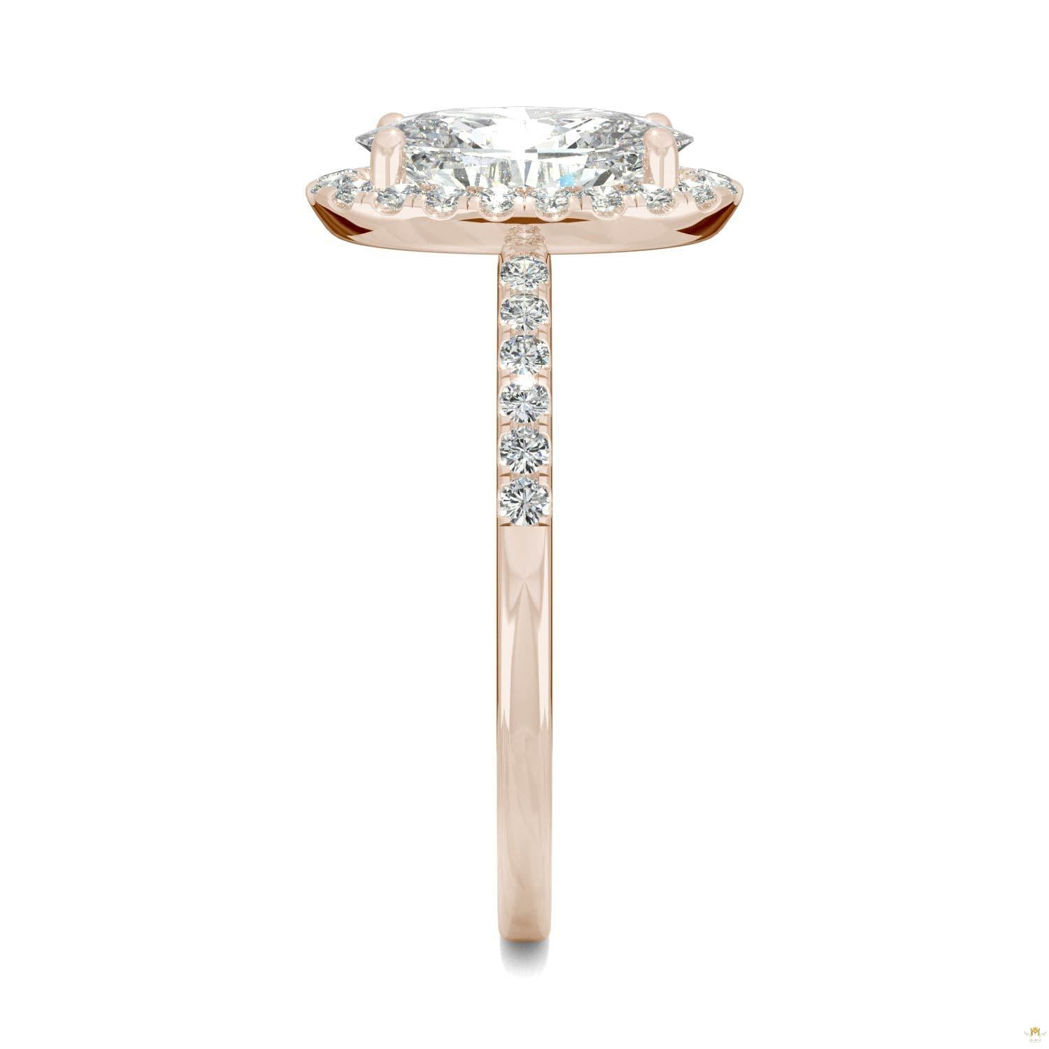 2.62 CTW   Elongated Oval Moissanite Halo Ring in 14K Rose Gold