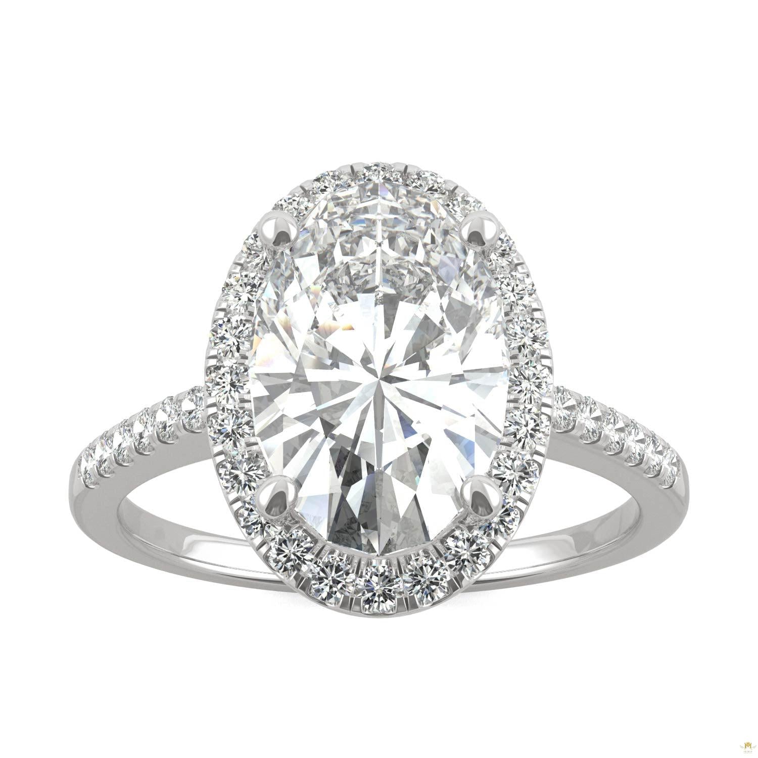 4.75 CTW   Elongated Oval Moissanite Halo Ring in 14K White Gold