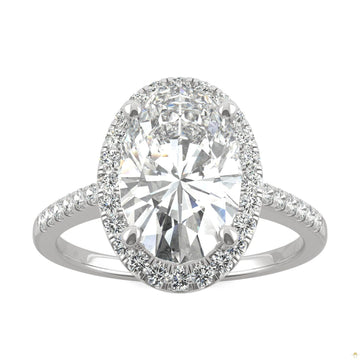 4.75 CTW   Elongated Oval Moissanite Halo Ring in 14K White Gold