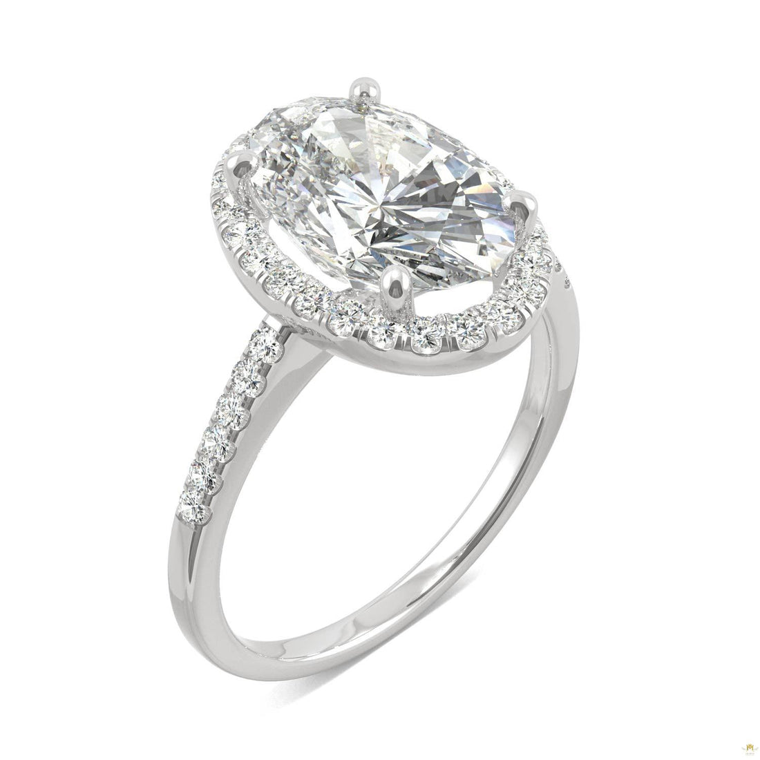 4.75 CTW   Elongated Oval Moissanite Halo Ring in 14K White Gold