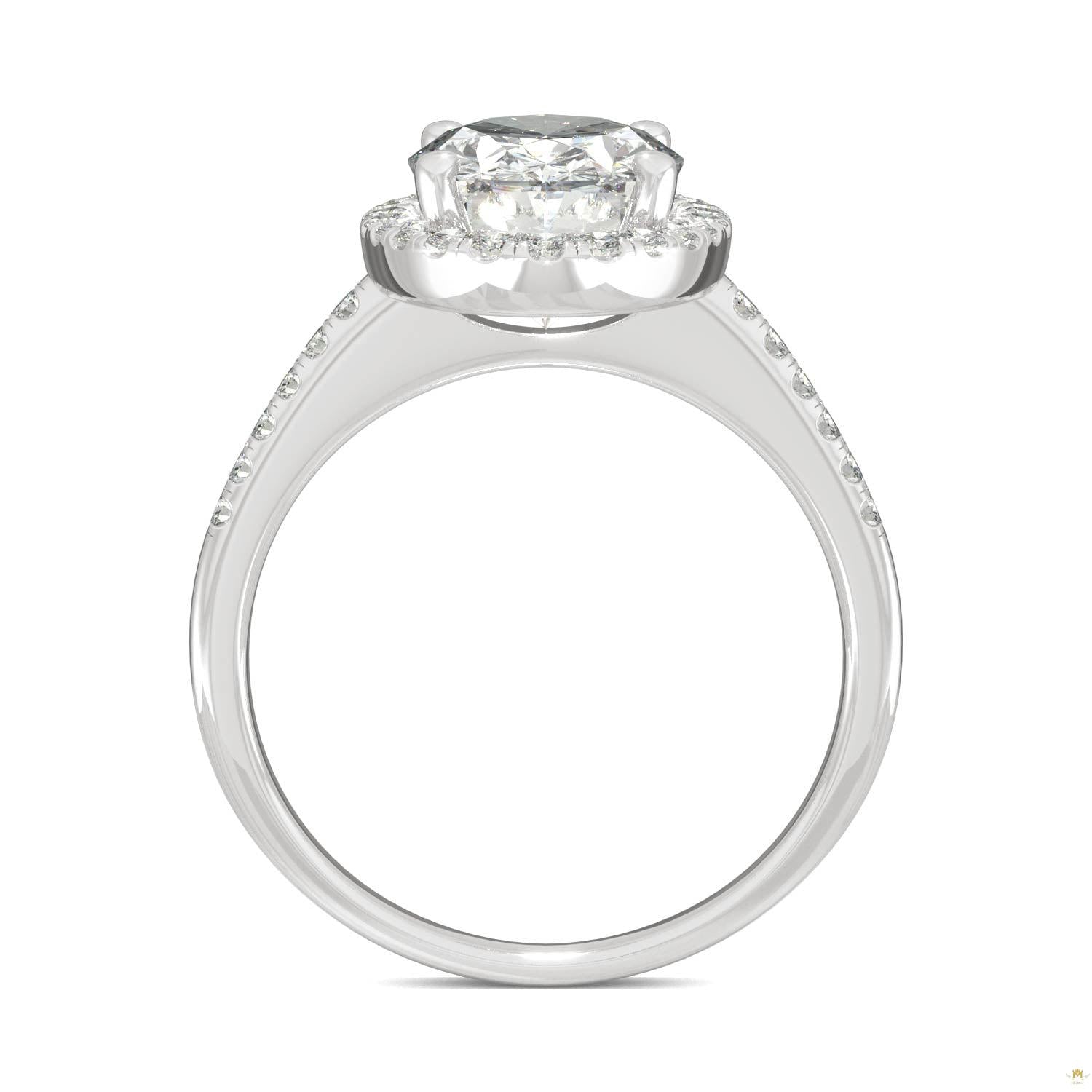 4.75 CTW   Elongated Oval Moissanite Halo Ring in 14K White Gold