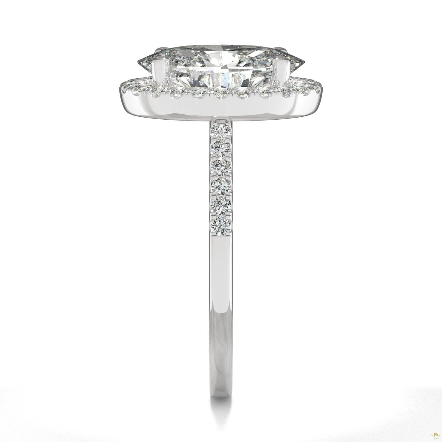 4.75 CTW   Elongated Oval Moissanite Halo Ring in 14K White Gold