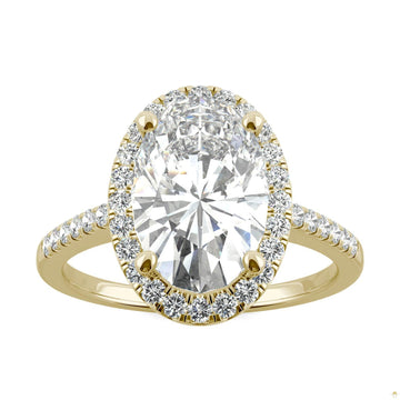 4.75 CTW   Elongated Oval Moissanite Halo Ring in 14K Yellow Gold
