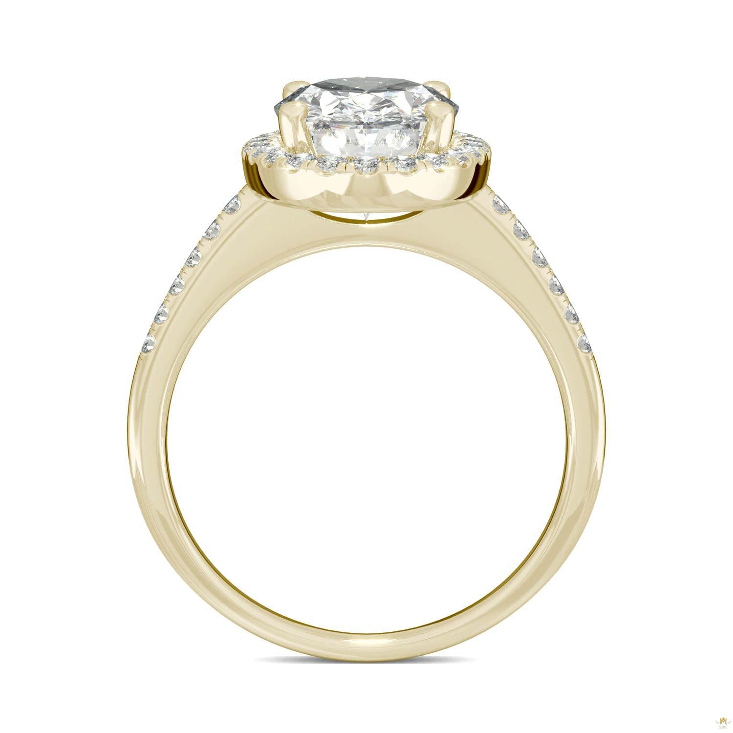 4.75 CTW   Elongated Oval Moissanite Halo Ring in 14K Yellow Gold