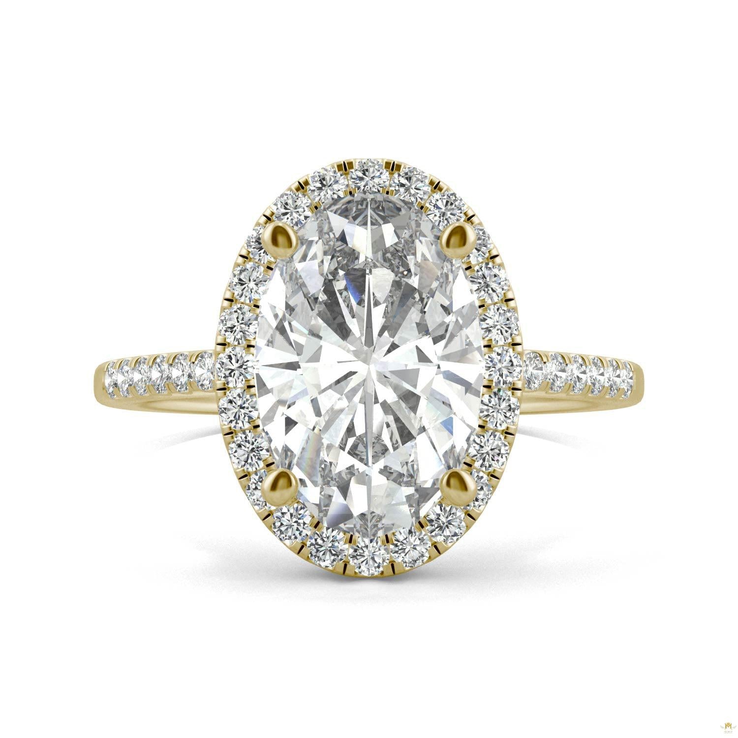 4.75 CTW   Elongated Oval Moissanite Halo Ring in 14K Yellow Gold