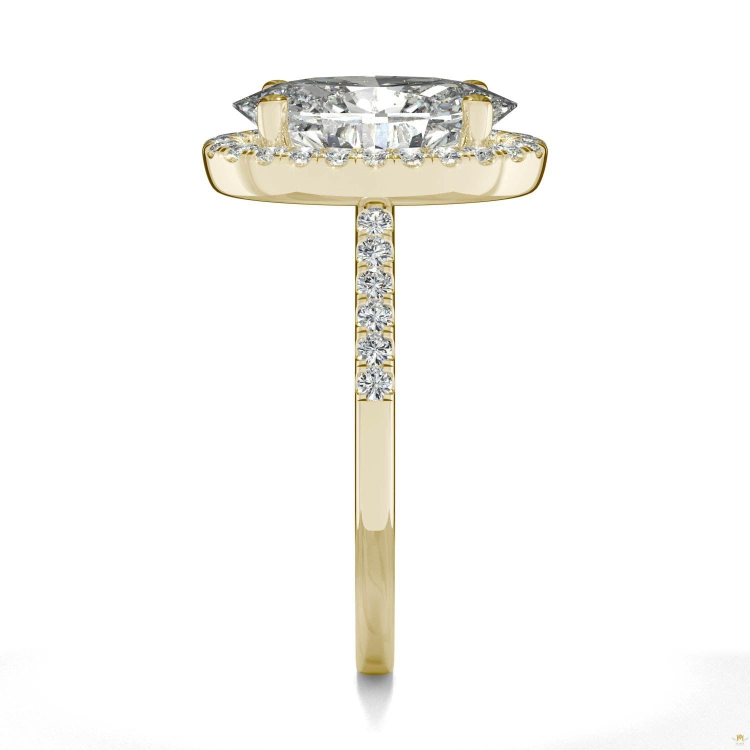 4.75 CTW   Elongated Oval Moissanite Halo Ring in 14K Yellow Gold
