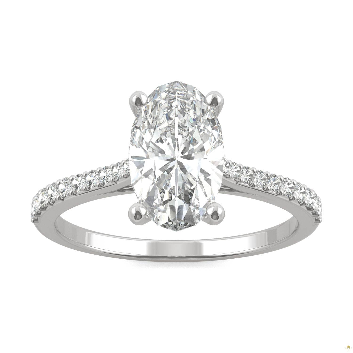 2.49 CTW   Elongated Oval Moissanite Engagement Ring in 14K White Gold