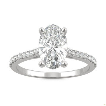 2.49 CTW   Elongated Oval Moissanite Engagement Ring in 14K White Gold