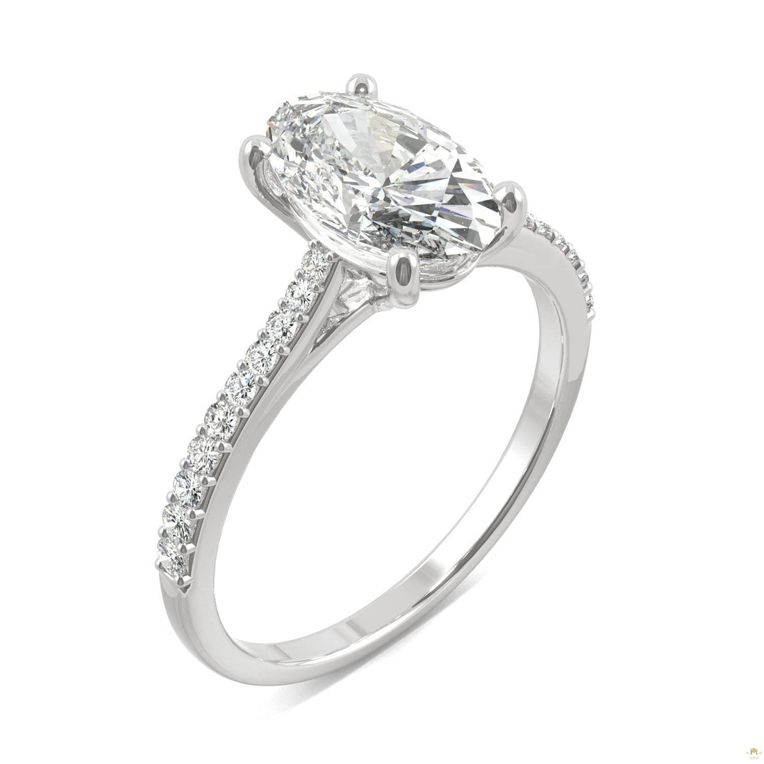 2.49 CTW   Elongated Oval Moissanite Engagement Ring in 14K White Gold