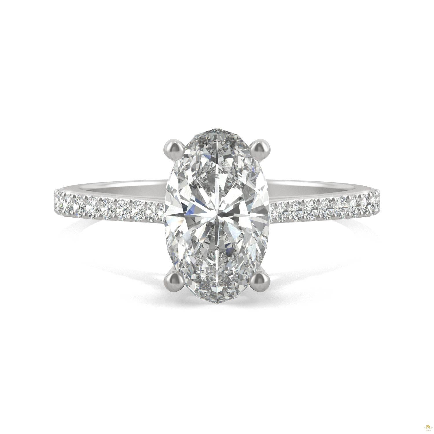 2.49 CTW   Elongated Oval Moissanite Engagement Ring in 14K White Gold