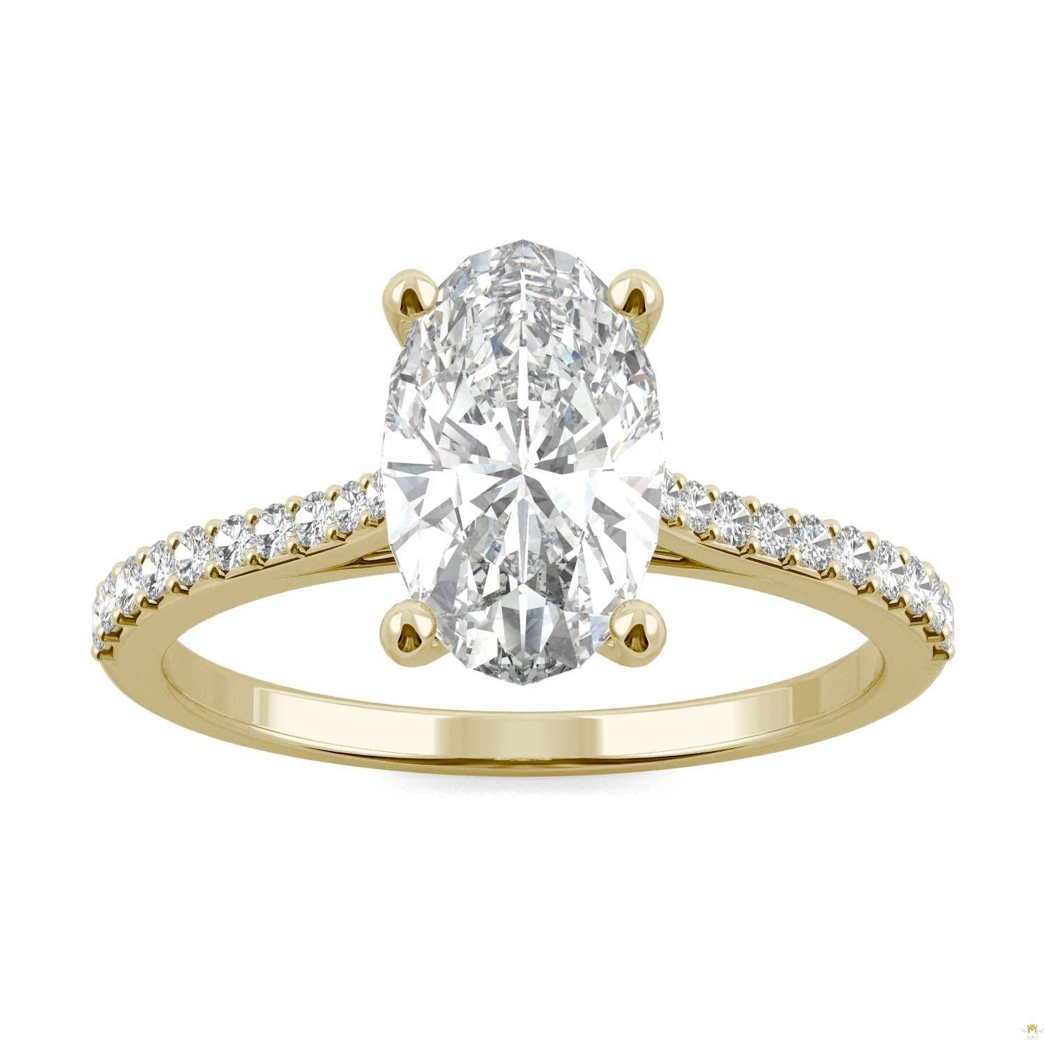 2.49 CTW   Elongated Oval Moissanite Engagement Ring in 14K Yellow Gold