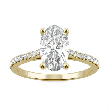 2.49 CTW   Elongated Oval Moissanite Engagement Ring in 14K Yellow Gold