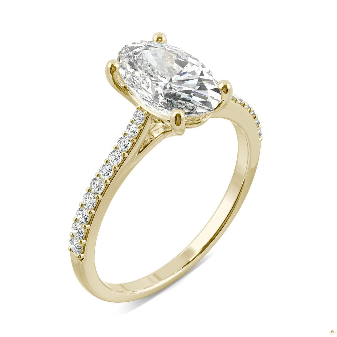 2.49 CTW   Elongated Oval Moissanite Engagement Ring in 14K Yellow Gold