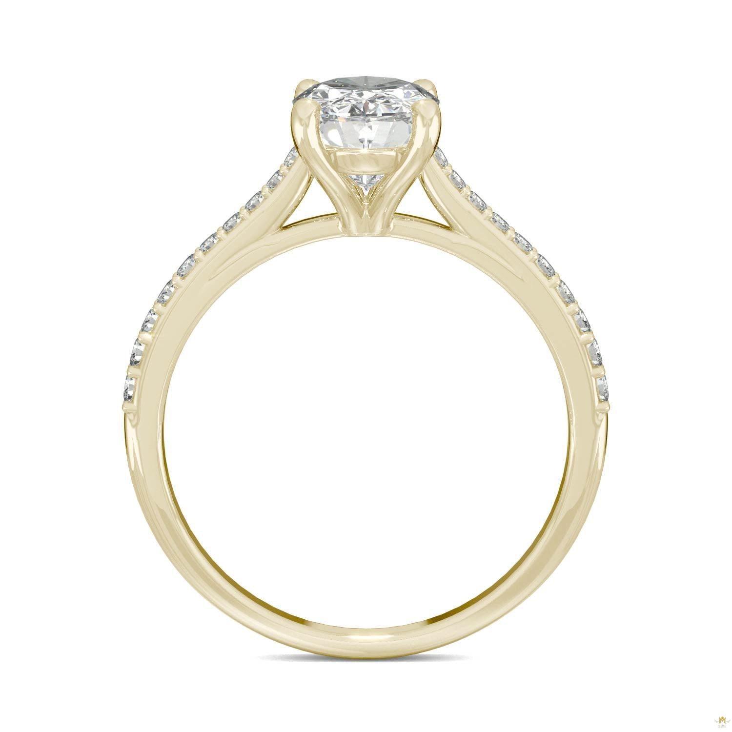 2.49 CTW   Elongated Oval Moissanite Engagement Ring in 14K Yellow Gold