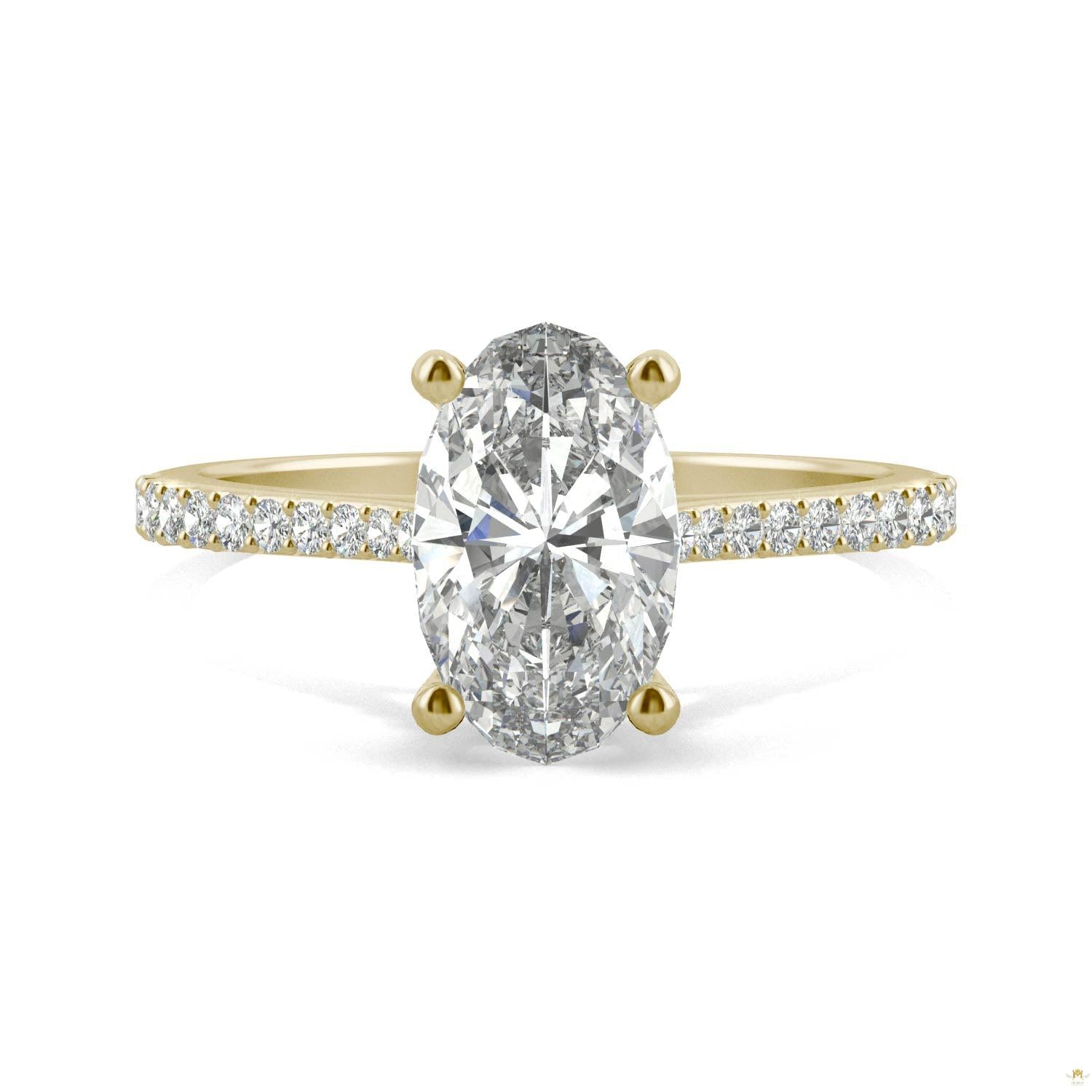 2.49 CTW   Elongated Oval Moissanite Engagement Ring in 14K Yellow Gold