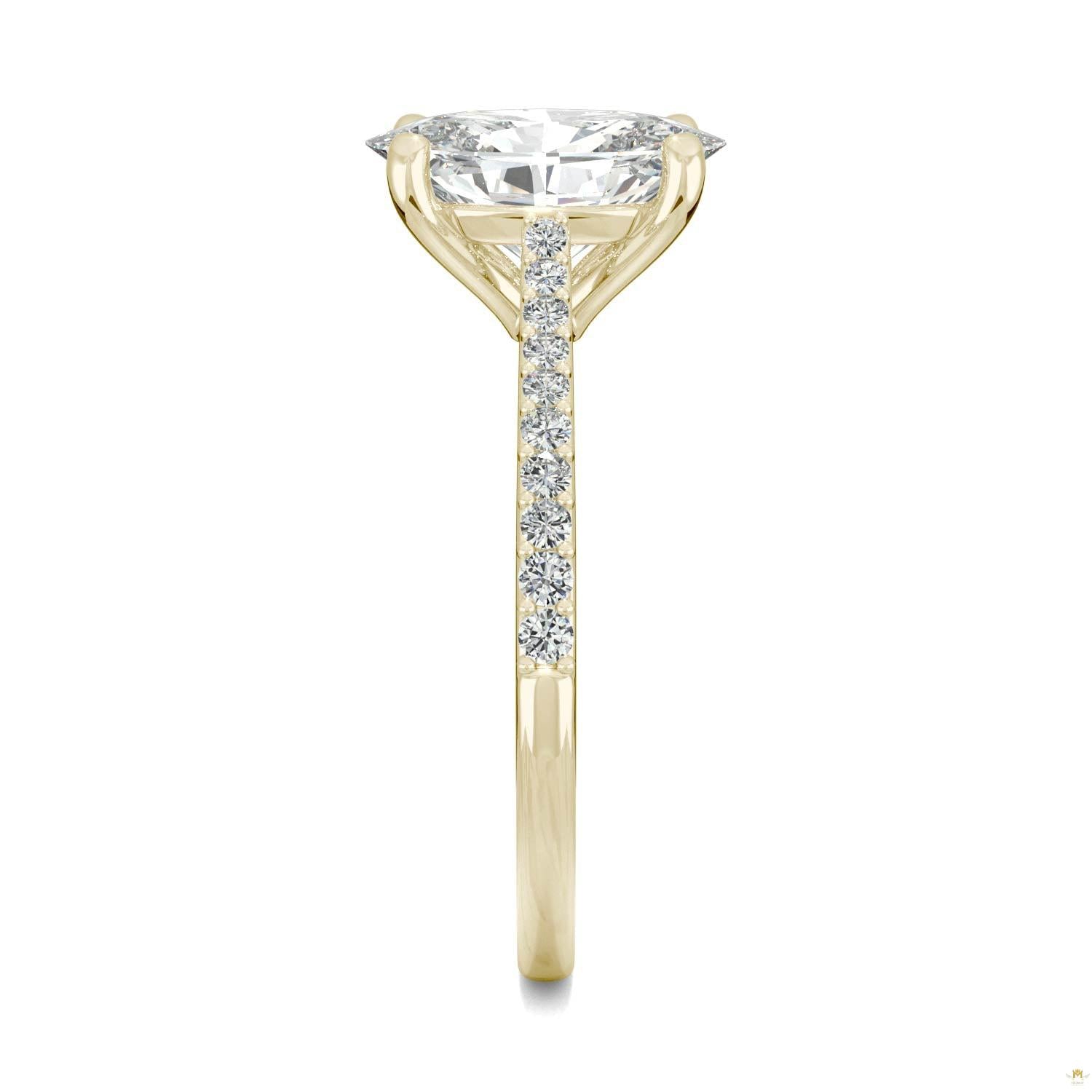 2.49 CTW   Elongated Oval Moissanite Engagement Ring in 14K Yellow Gold