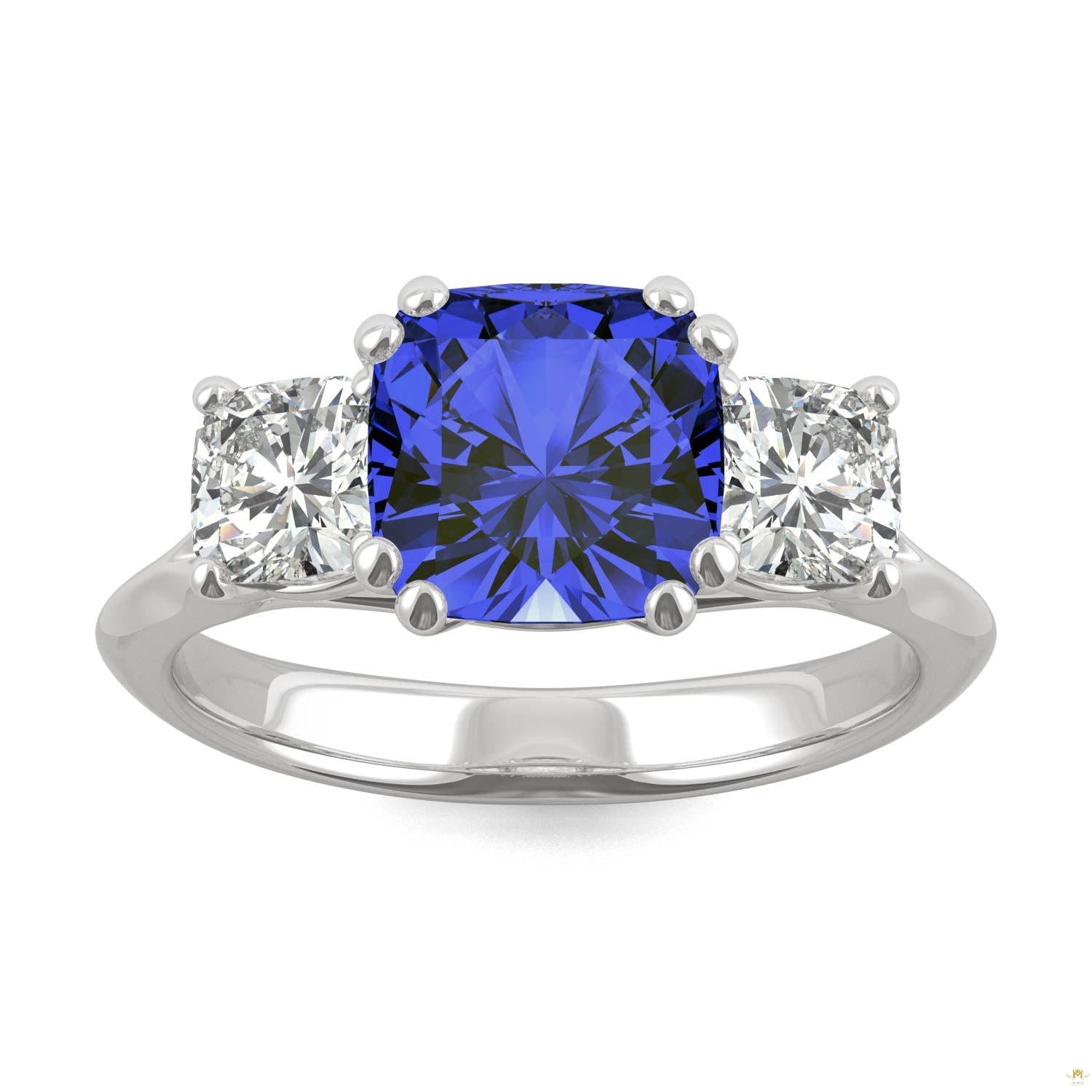 3.70 CTW   Cushion Sapphire Engagement Ring in 14K White Gold