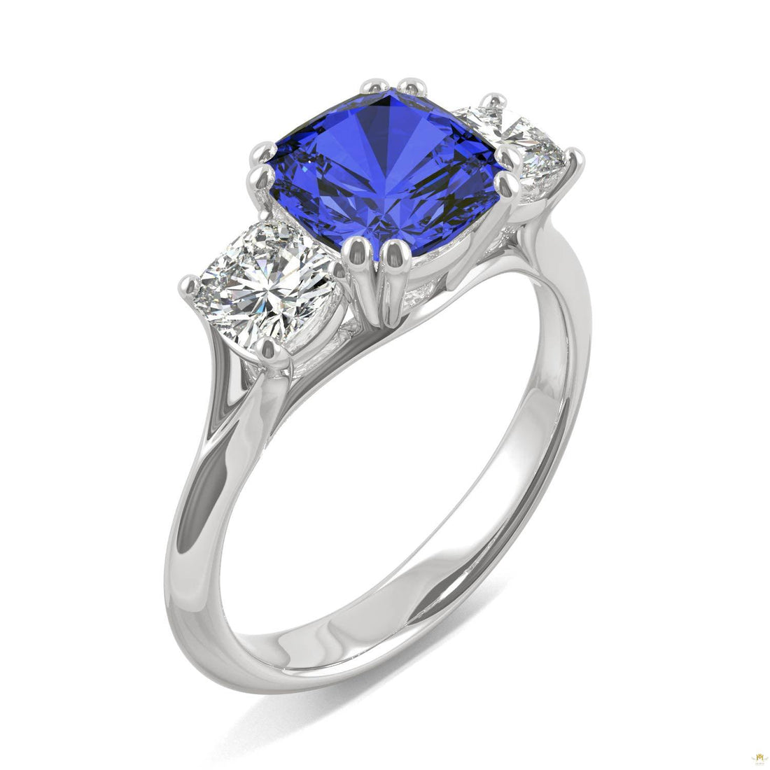 3.70 CTW   Cushion Sapphire Engagement Ring in 14K White Gold