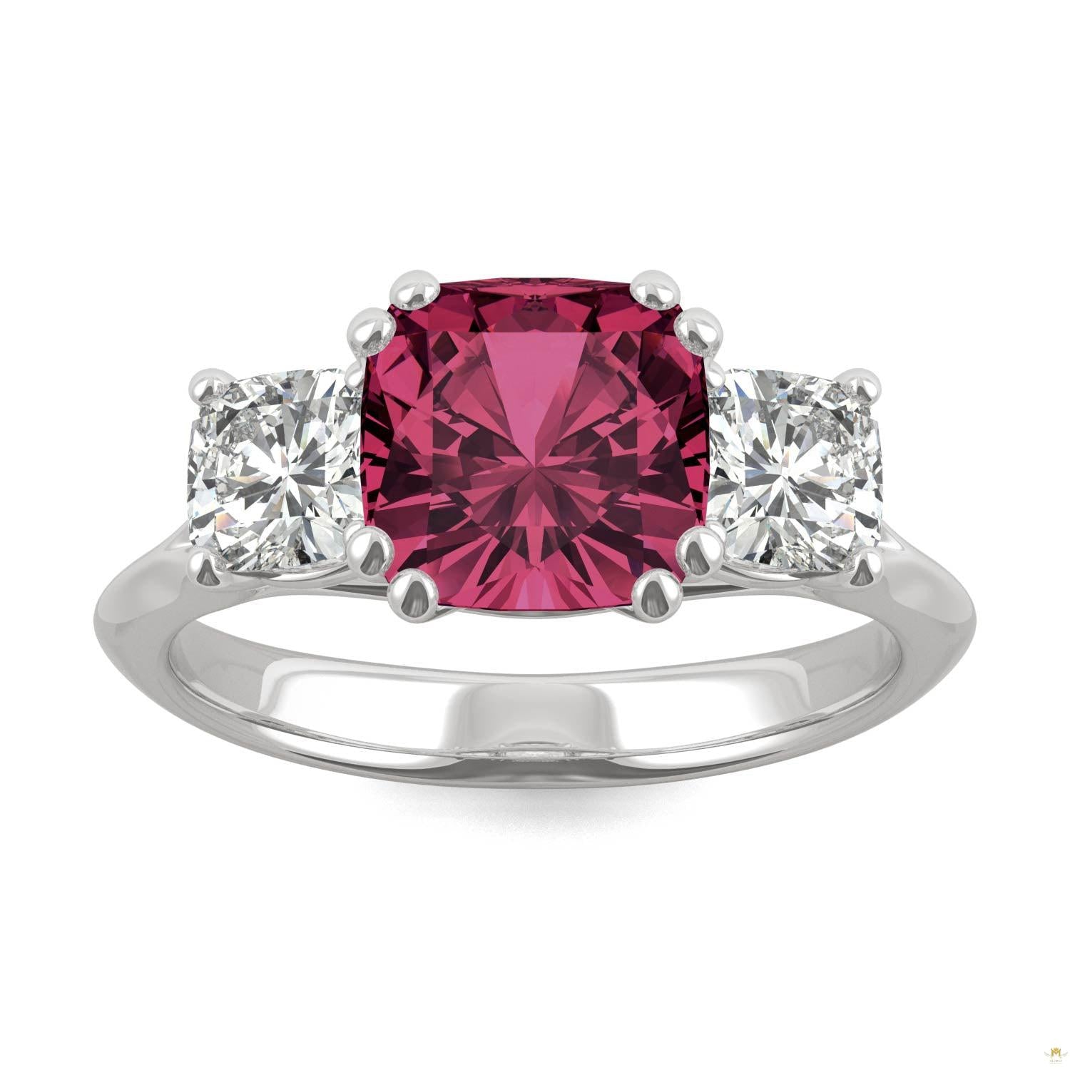 1.00 CTW   Cushion Ruby Engagement Ring in 14K White Gold