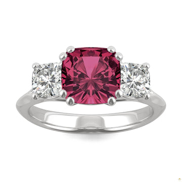 1.00 CTW   Cushion Ruby Engagement Ring in 14K White Gold