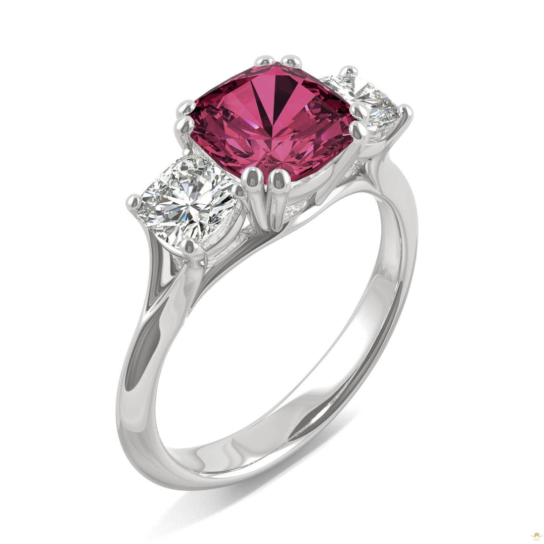 1.00 CTW   Cushion Ruby Engagement Ring in 14K White Gold