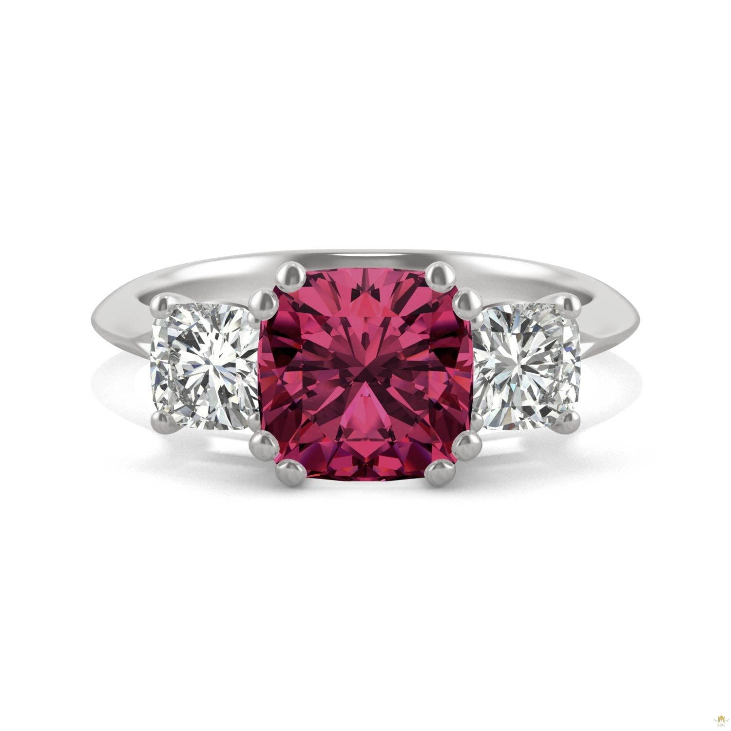 1.00 CTW   Cushion Ruby Engagement Ring in 14K White Gold