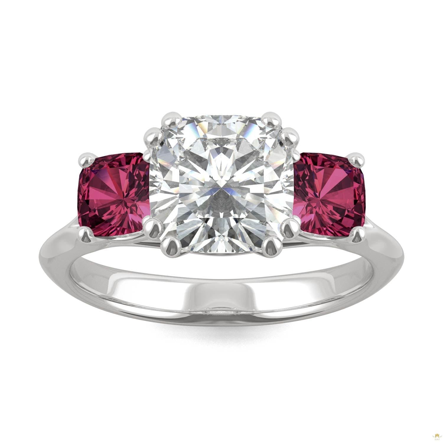 3.40 CTW   Cushion Moissanite Engagement Ring in 14K White Gold