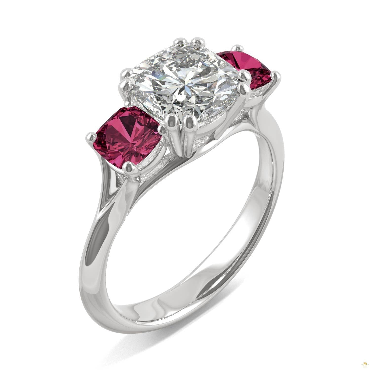 3.40 CTW   Cushion Moissanite Engagement Ring in 14K White Gold