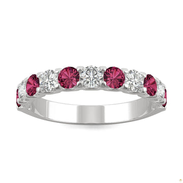 1.58 CTW   Round Ruby Stackable Ring in 14K White Gold