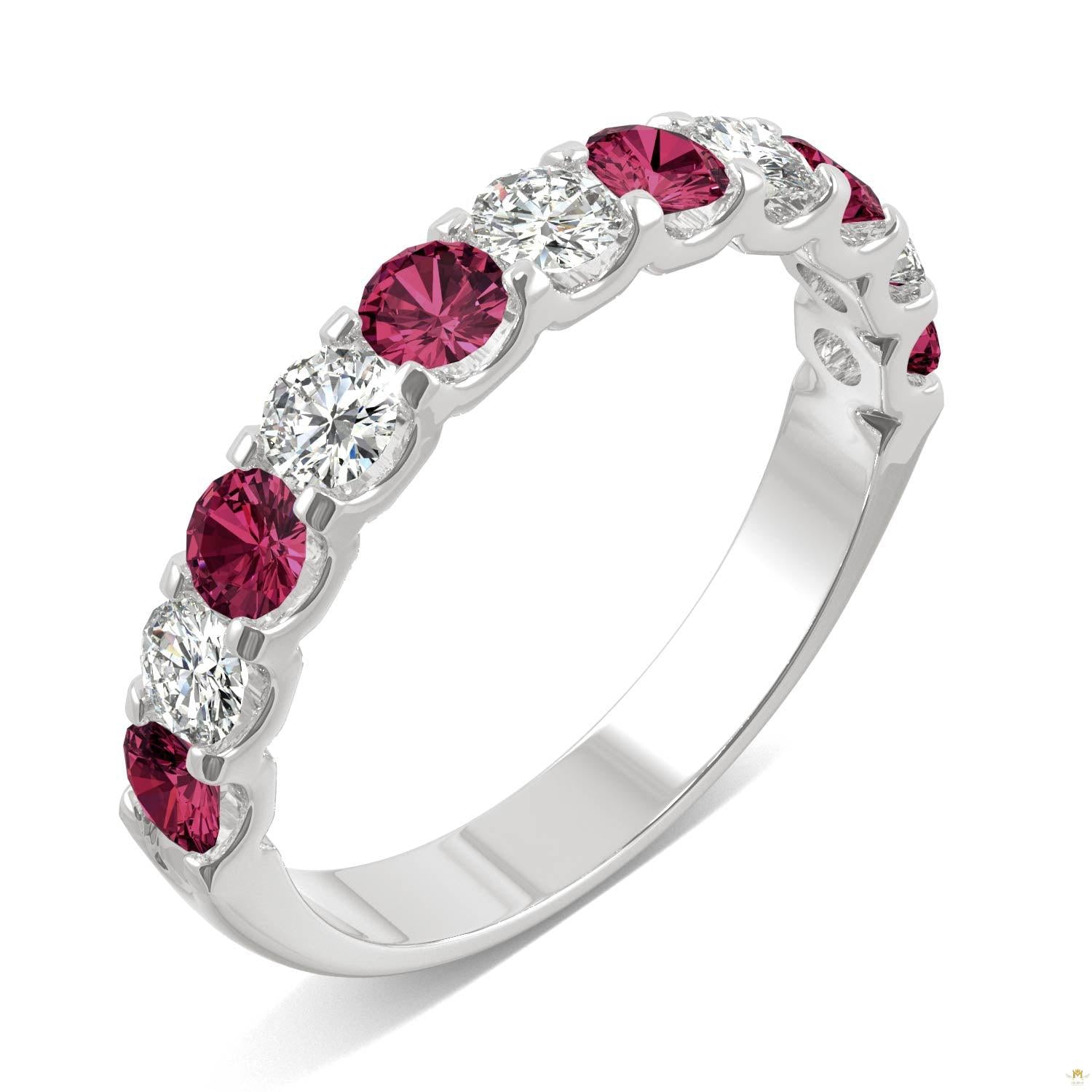 1.58 CTW   Round Ruby Stackable Ring in 14K White Gold