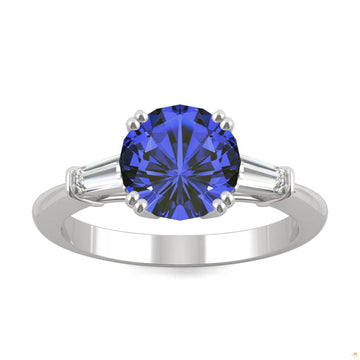 3.07 CTW   Round Sapphire Basket Ring in 14K White Gold