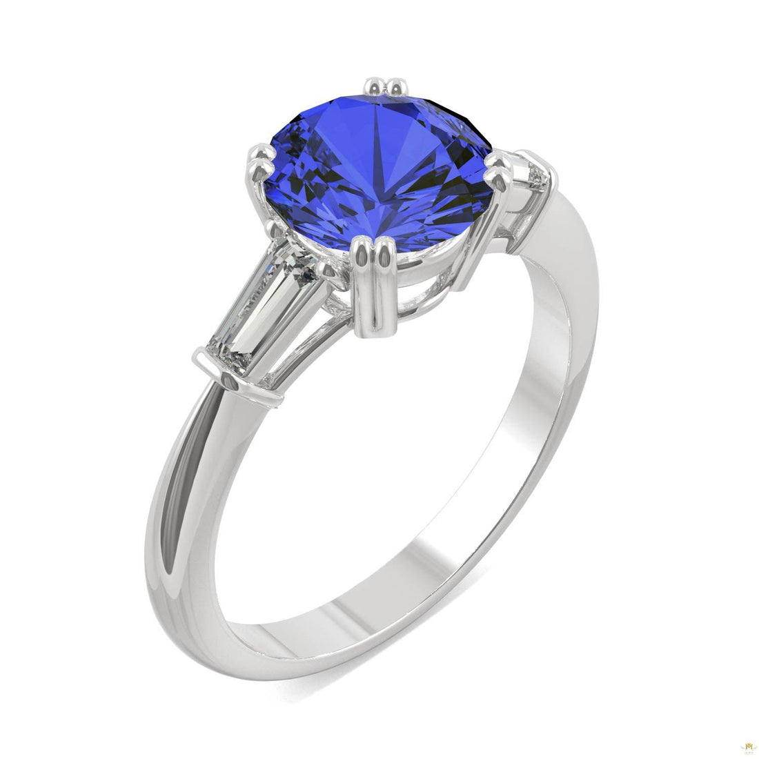 3.07 CTW   Round Sapphire Basket Ring in 14K White Gold